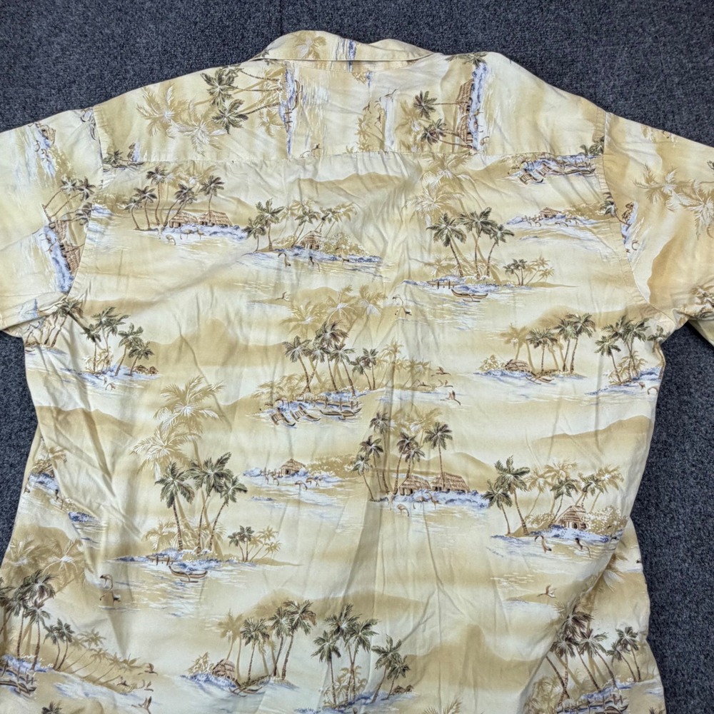 Pierre Cardin Mens XXL Yellow Tropical Palm Tree Island Cotton Camp Shirt SS - Picture 6 of 7